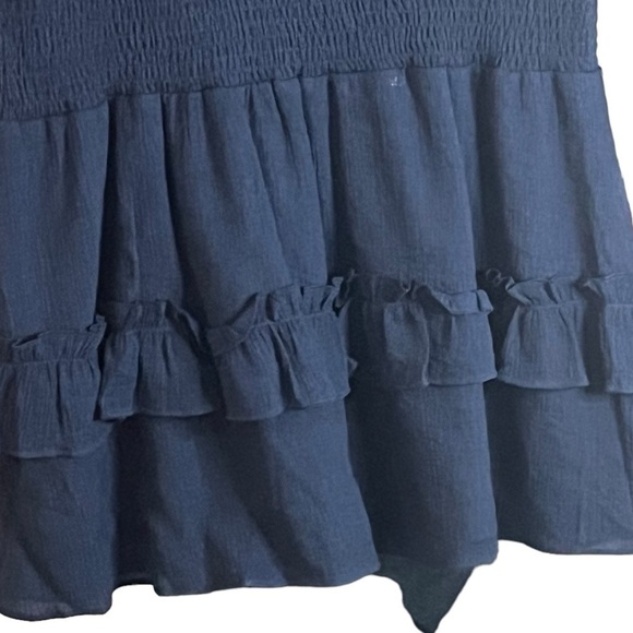Vacate Navy Blue Dress Textured Fabric Tiered Hem Dropped Waist Sz L - Picture 6 of 11